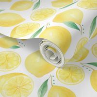 Large Scale Watercolor Lemons and Slices on White