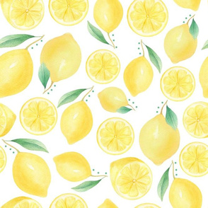 Large Scale Watercolor Lemons and Slices on White