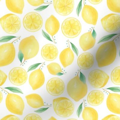 Medium Scale Watercolor Lemons and Slices on White