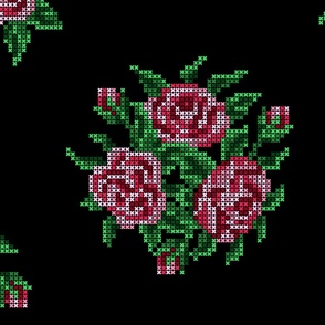 roses cross stitch on black