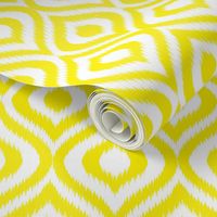 Large Scale - Ikat Ogee - Bright Lemon Yellow on White