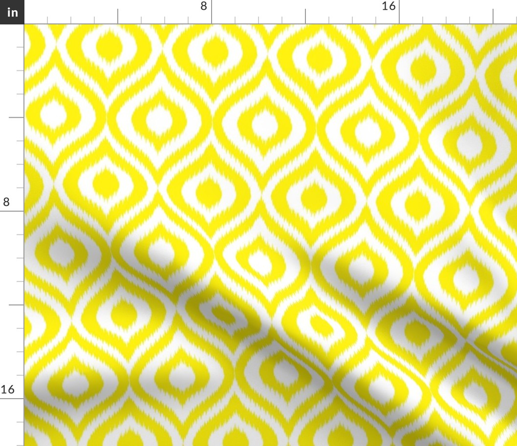 Large Scale - Ikat Ogee - Bright Lemon Yellow on White
