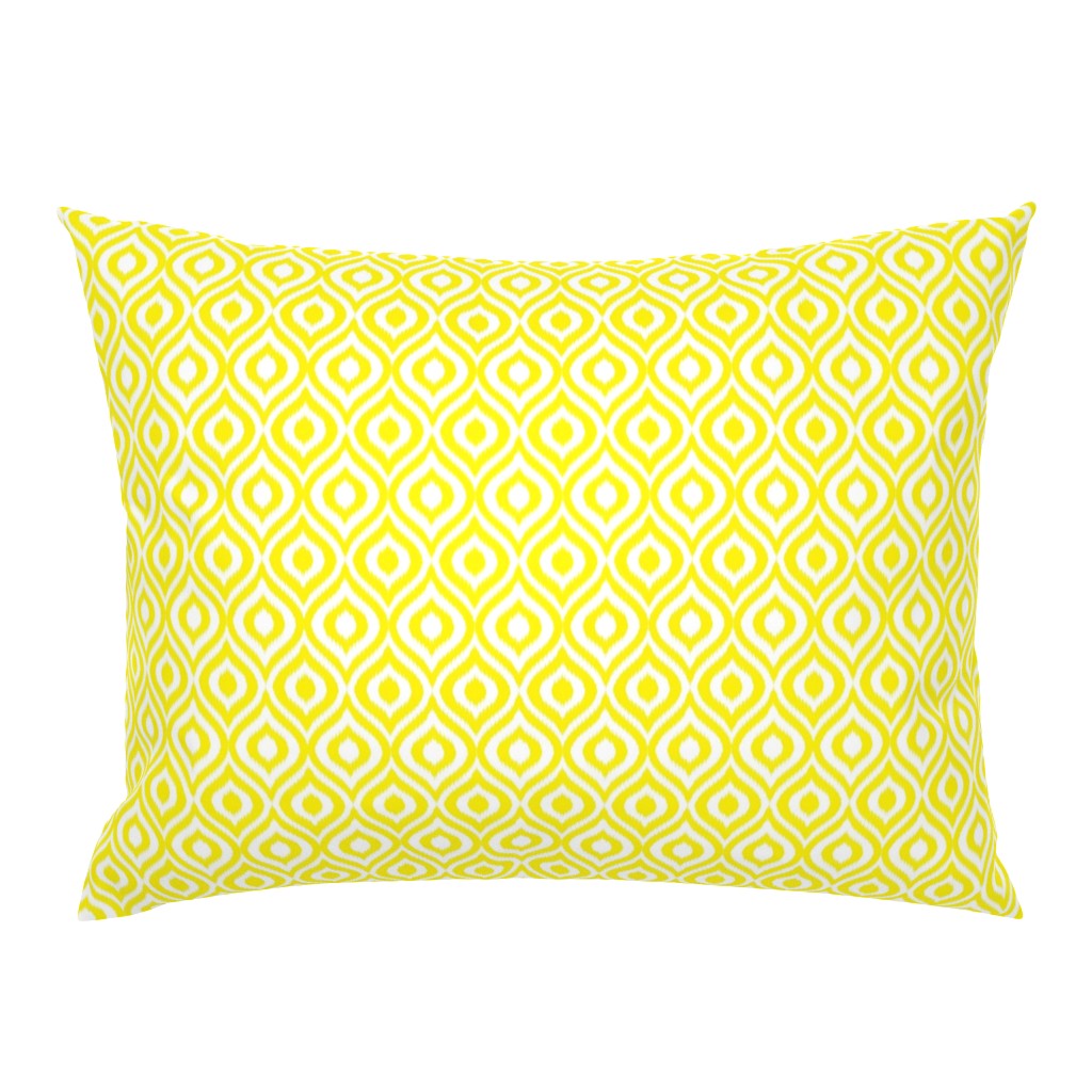 Medium Scale - Ikat Ogee - Bright Lemon Yellow on White