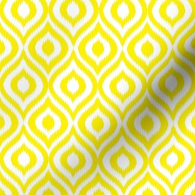 Medium Scale - Ikat Ogee - Bright Lemon Yellow on White