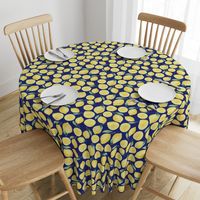 Large Scale Watercolor Lemons and Slices on Navy Burlap Linen Texture Background