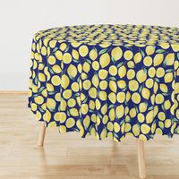 Large Scale Watercolor Lemons and Slices on Navy Burlap Linen Texture Background