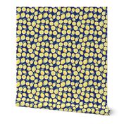 Medium Scale Watercolor Lemons and Slices on Navy Burlap Linen Texture Background