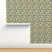 Medium Scale Watercolor Lemons and Slices on Navy Burlap Linen Texture Background