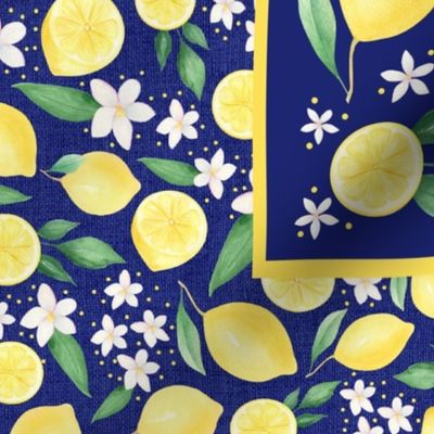 Live Life with Zest Lemon Slices and Flowers Fabric Panel for Wall Art or Tea Towel