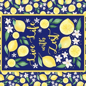 Lemon Pattern Navy Blue Kitchen Towel