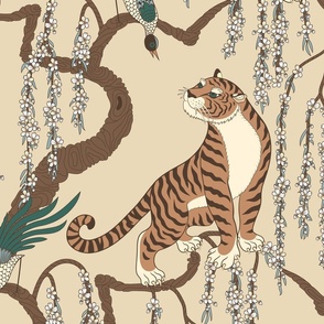 tiger under flowering tree, beige (large scale)