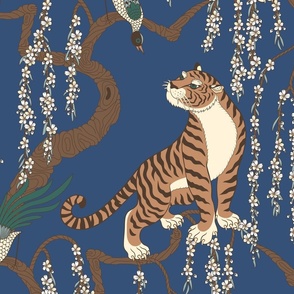 tiger under flowering tree, blue (large scale)