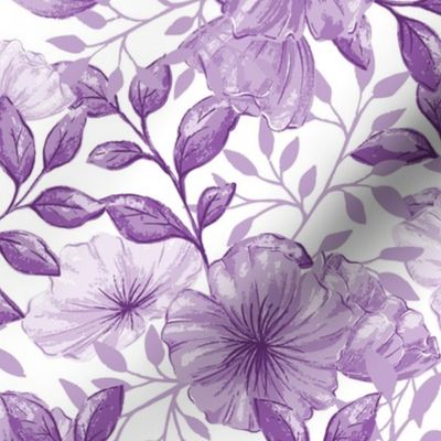 Smaller Scale Bold Morning Glories - Purple