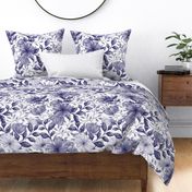 Bigger Scale Bold Morning Glories -  Chambray Blue Grey