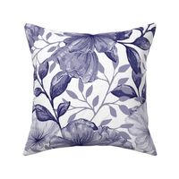 Bigger Scale Bold Morning Glories -  Chambray Blue Grey
