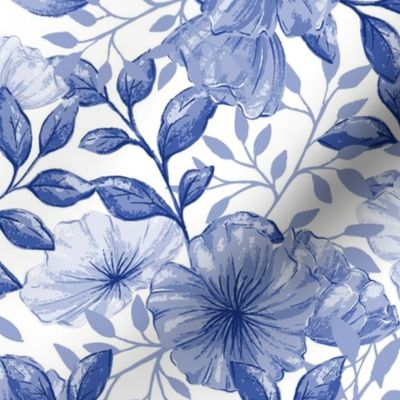 Smaller Scale Bold Morning Glories -  Brighter Blue