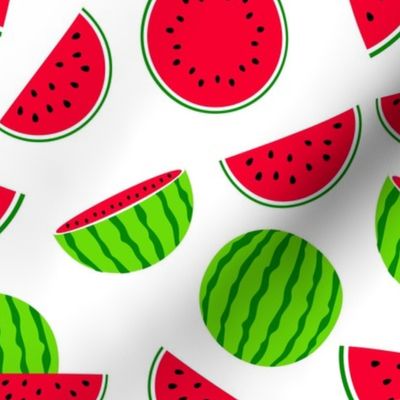 Bigger Scale Watermelons and Slices on White