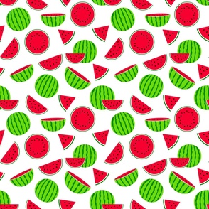 Bigger Scale Watermelons and Slices on White