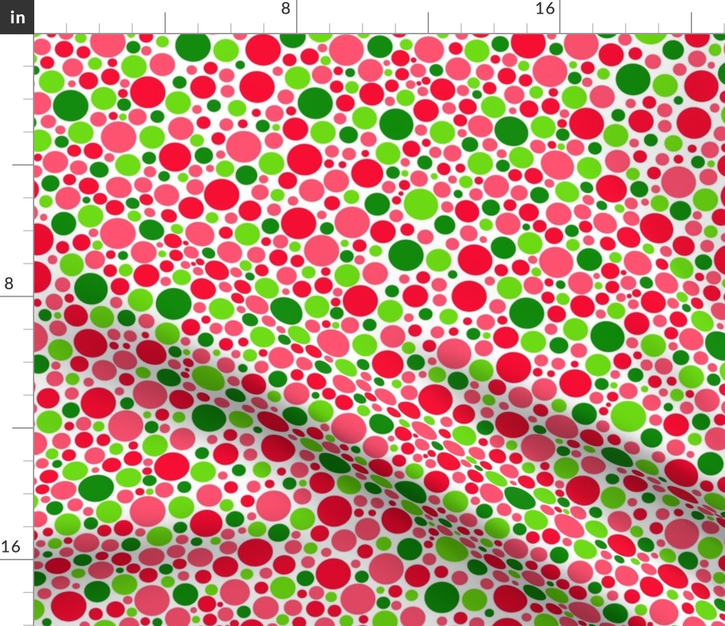 Smaller Scale Watermelon Dots in Pink Green Lime and Red Polkadots