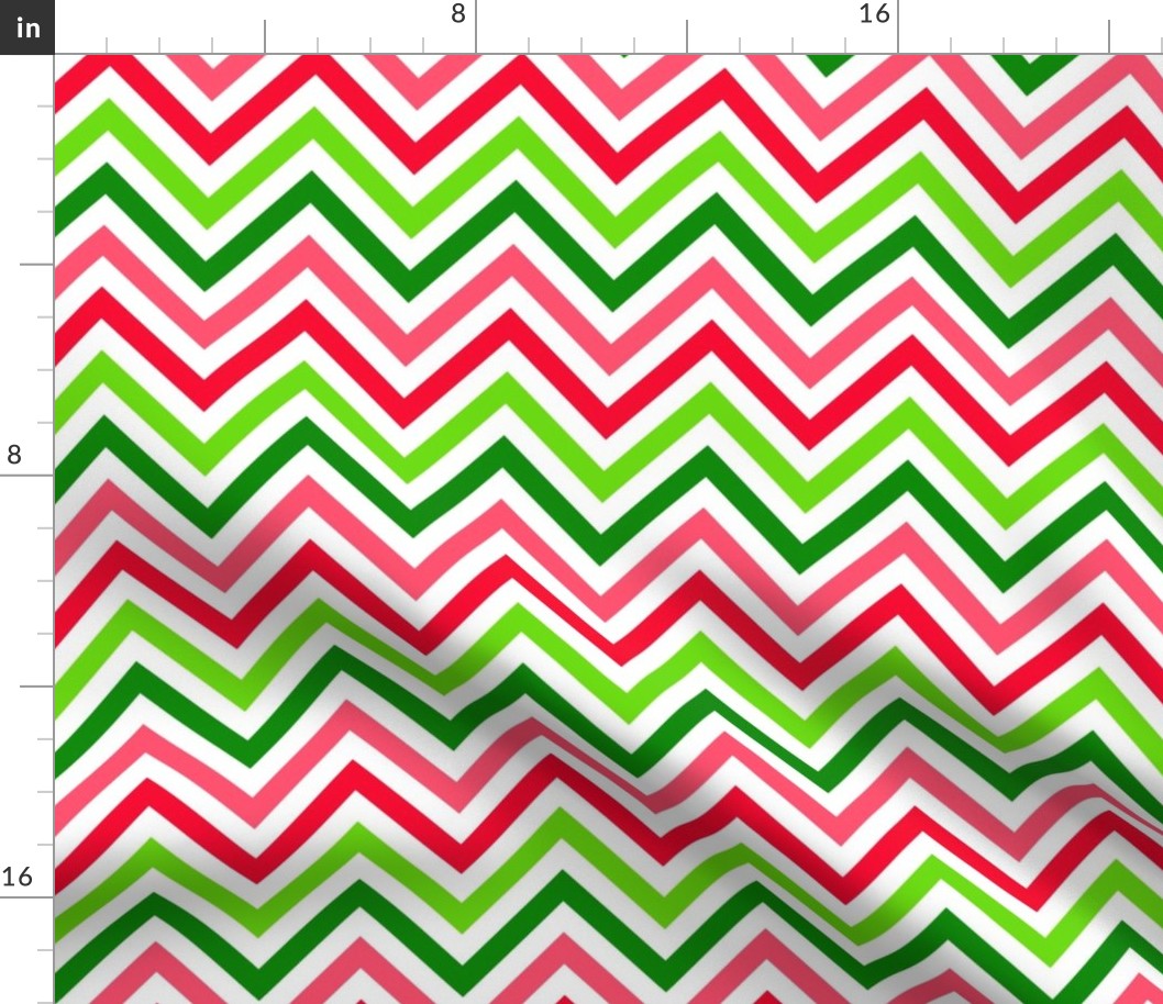 Bigger Scale Watermelon Chevron Zigzag Stripe in Pink Green Lime and Red