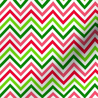 Smaller Scale Watermelon Chevron Zigzag Stripe in Pink Green Lime and Red