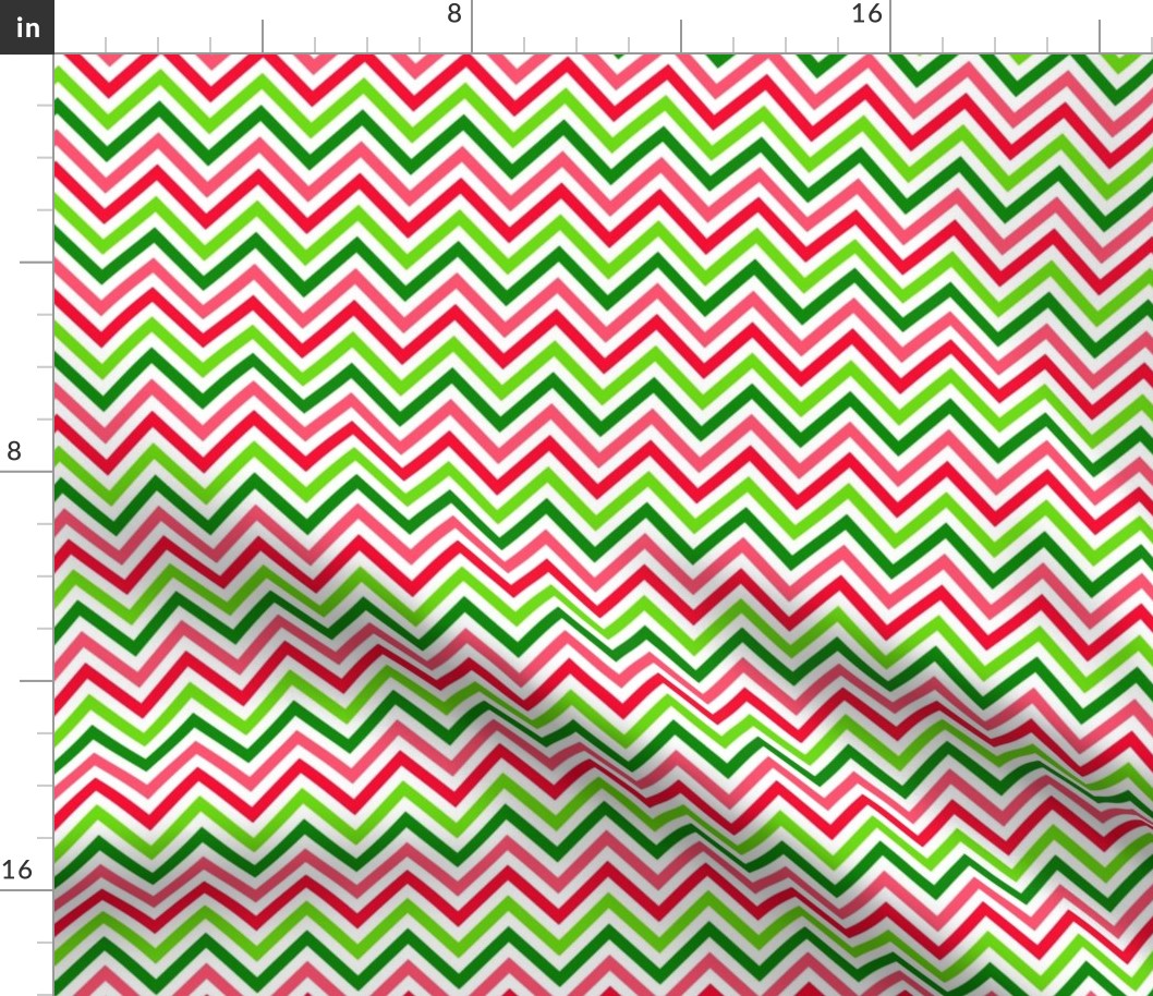 Smaller Scale Watermelon Chevron Zigzag Stripe in Pink Green Lime and Red