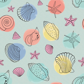 Seashells modern watercolor handrawn sea blue