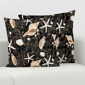 Seashells,  Starfish, and Seaweed on Black_ Nautical_ Beachhouse_ Kim Marshall Studio