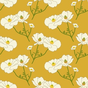 Floating Oriental Floral - cream on gold, medium to large 