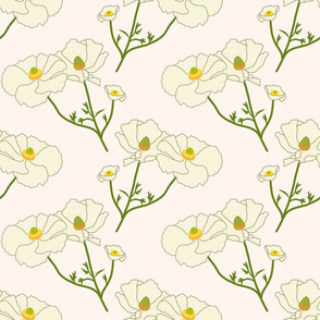 Floating Oriental Floral - cream on blush, medium to large 