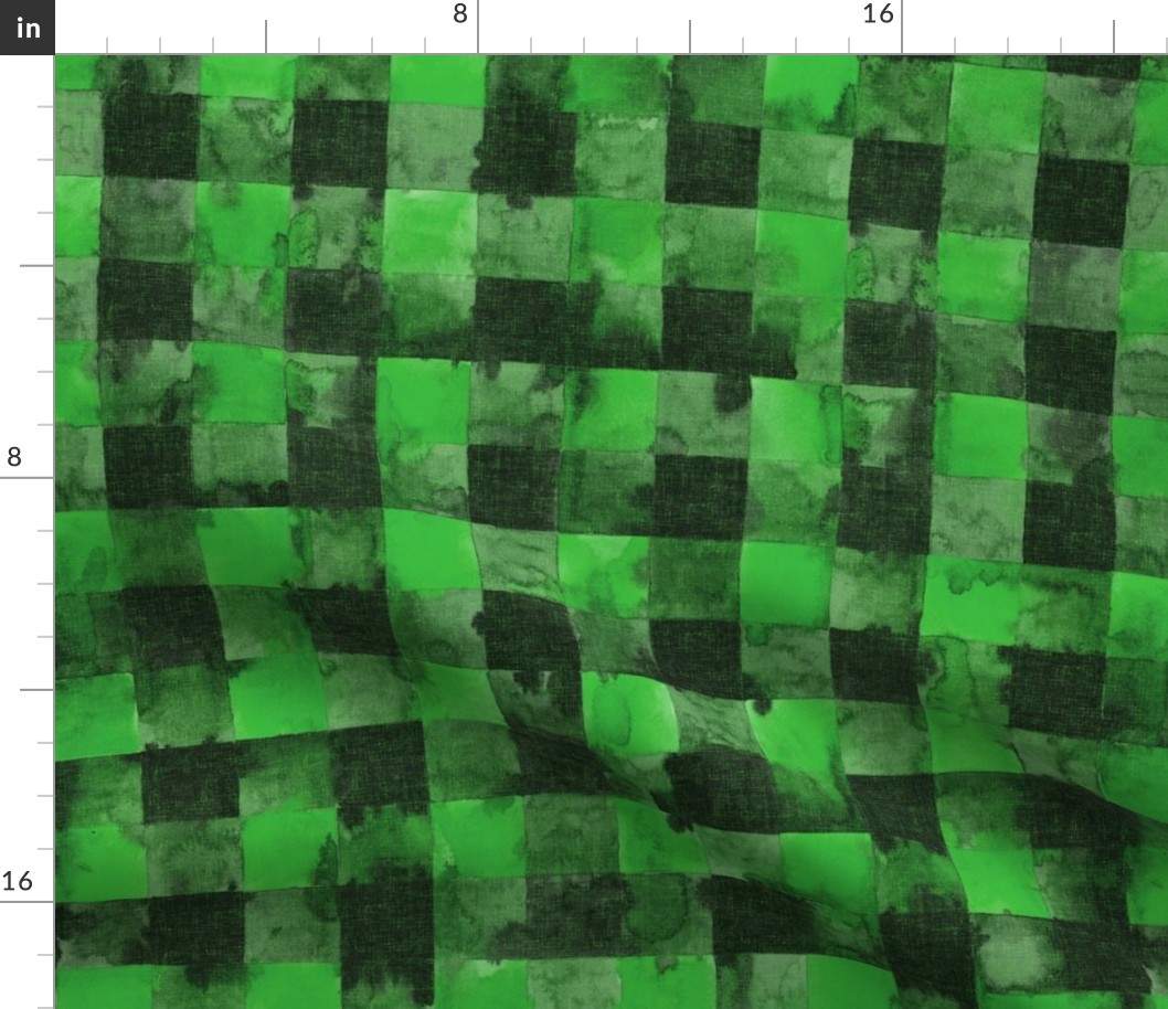 Lumberjack check dark green, buffalo Bill, watercolor with linnen texture