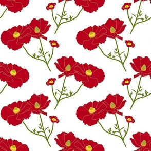 Floating Oriental Floral - red on white, medium to large 
