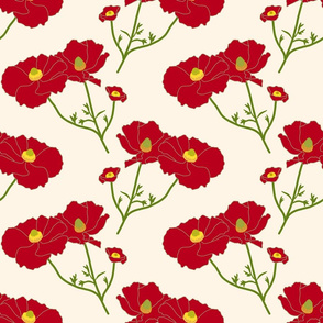 Floating Oriental Floral - red on cream, medium to large 