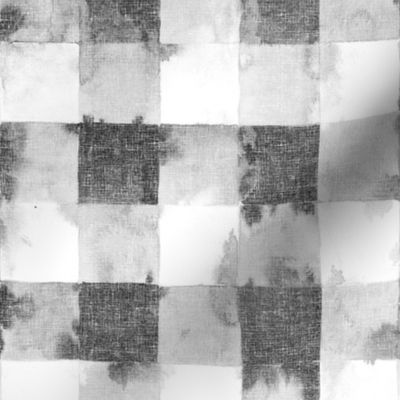 Watercolor check, black white grey, checked with linnen texture