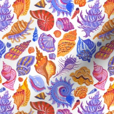 Bright pattern with hand-painted seashells