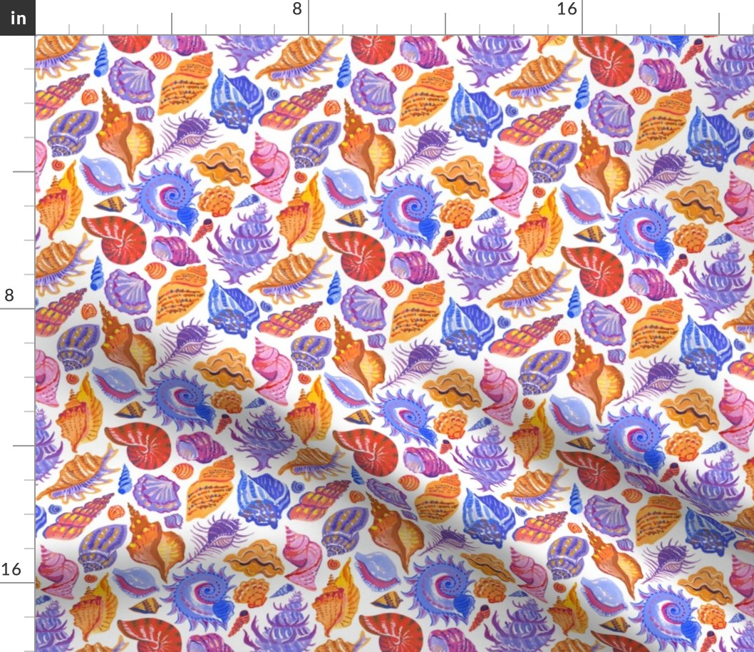 Bright pattern with hand-painted seashells