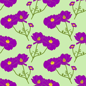 Floating Oriental Floral - violet on mint green, medium to large 