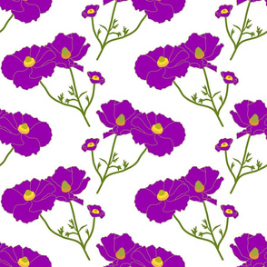 Floating Oriental Floral - violet on white, medium to large 