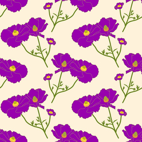 Floating Oriental Floral - violet on cream, medium to large 