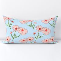 Floating Oriental Floral - blush pink on periwinkle, medium to large 