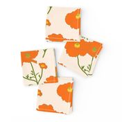 Floating Oriental Floral - pumpkin on cream, medium to large 