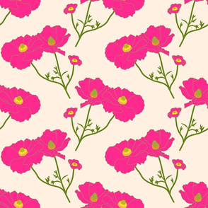Floating Oriental Floral - hot pink on cream, medium to large 