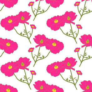 Floating Oriental Floral - hot pink on white, medium to large 