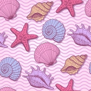 Seashells and pink stars