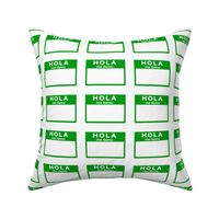 Cut-and-sew Spanish 'hola me llamo' nametags in green