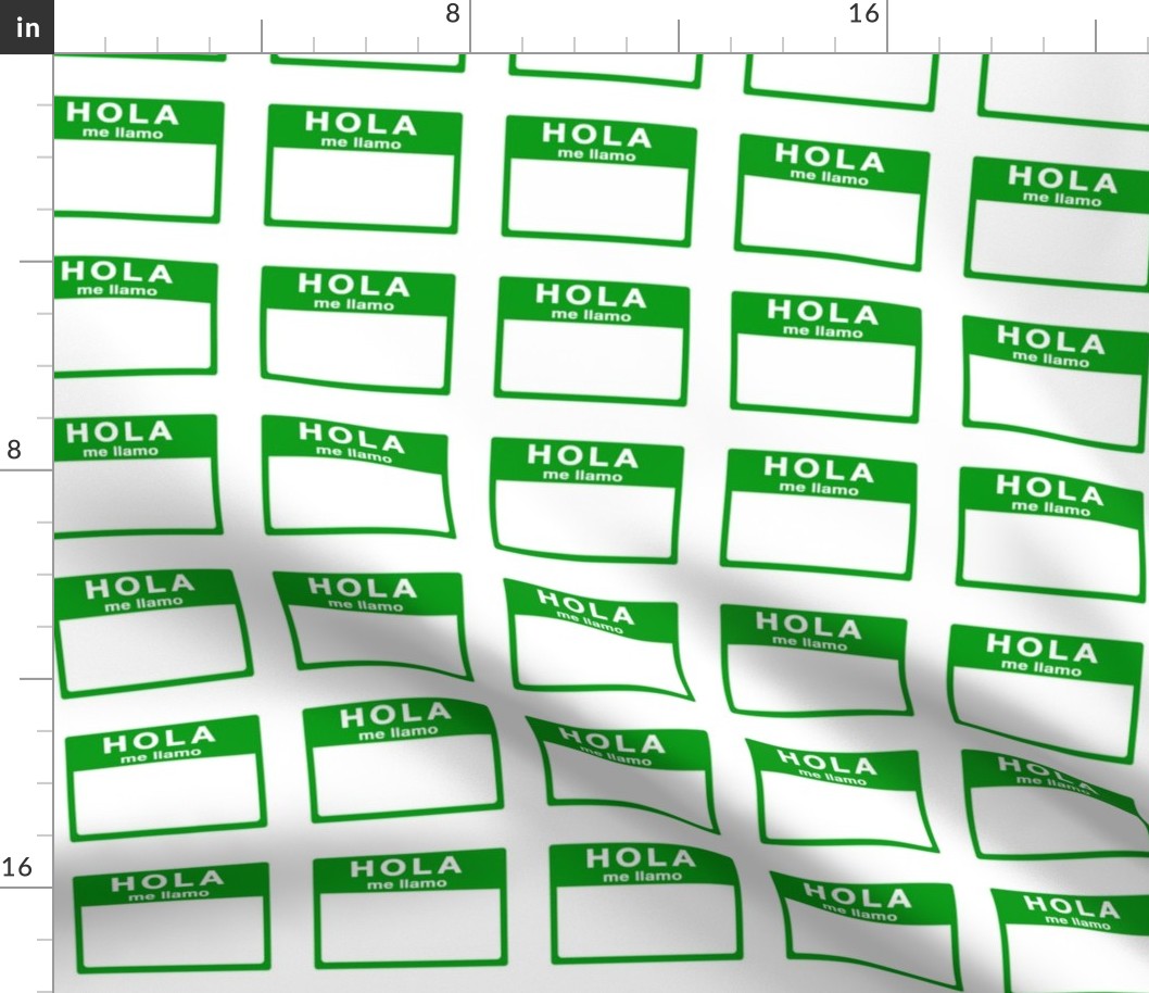 Cut-and-sew Spanish 'hola me llamo' nametags in green
