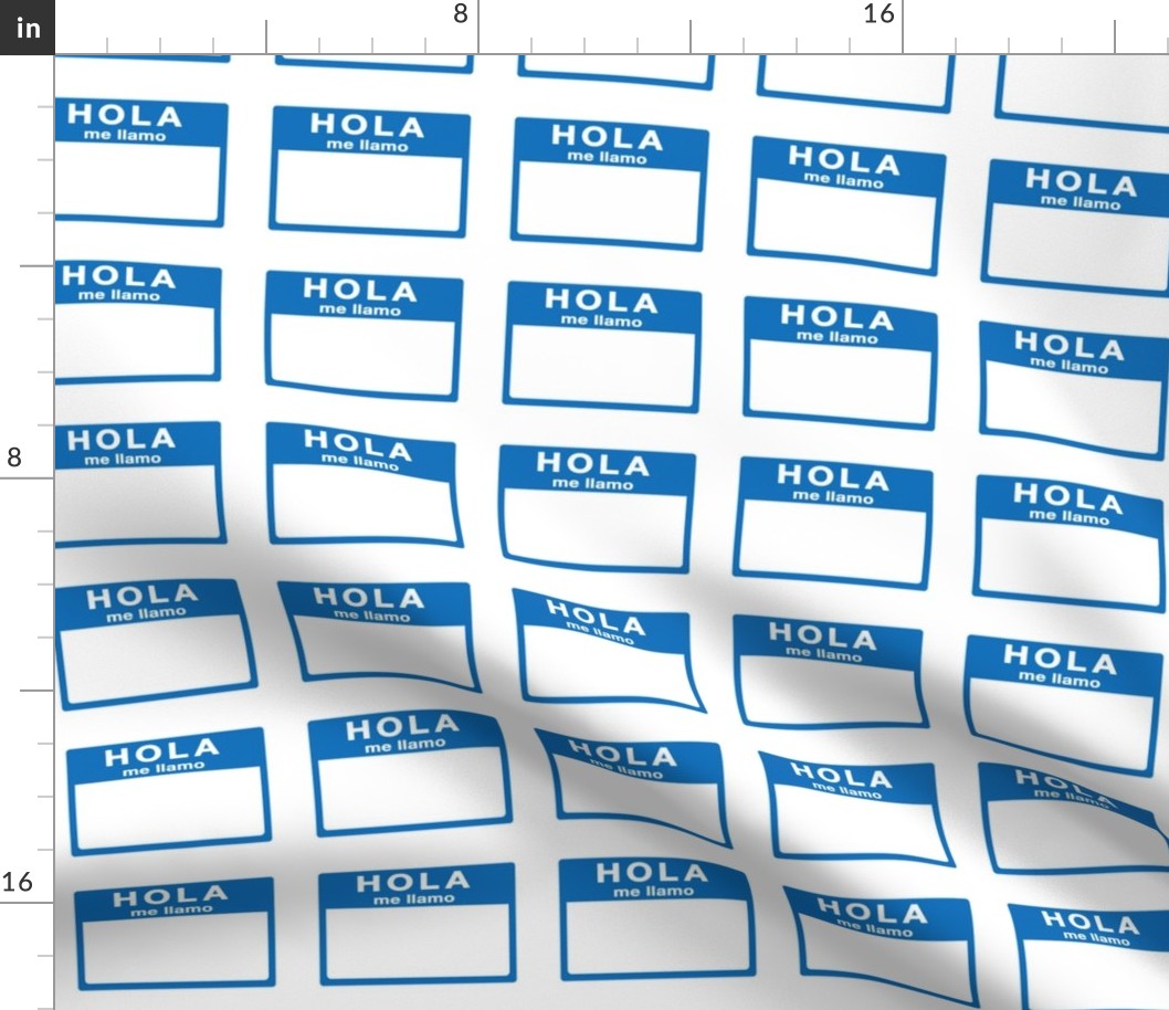 Cut-and-sew Spanish 'hola me llamo' nametags in blue