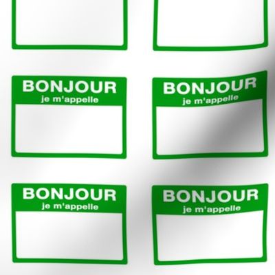 Cut-and-sew French 'bonjour je m'appelle' nametags in green