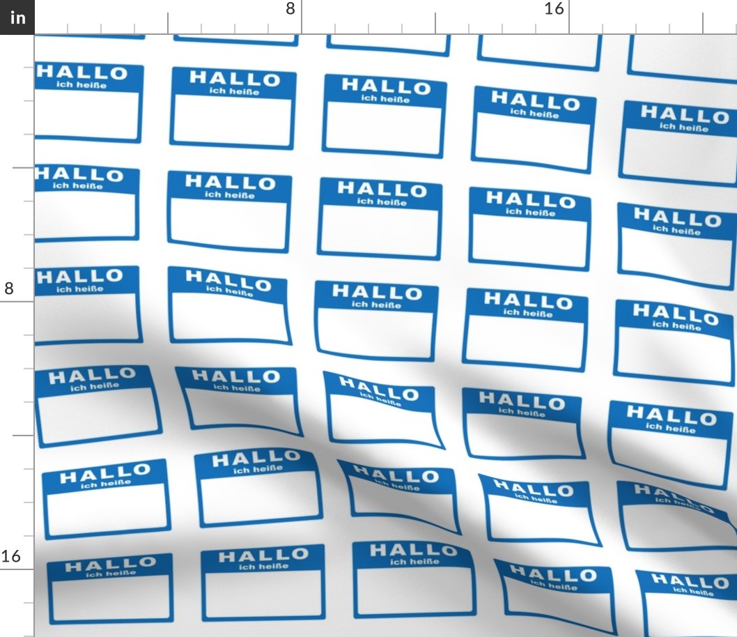 Cut-and-sew German 'hallo ich heiße' nametags in blue