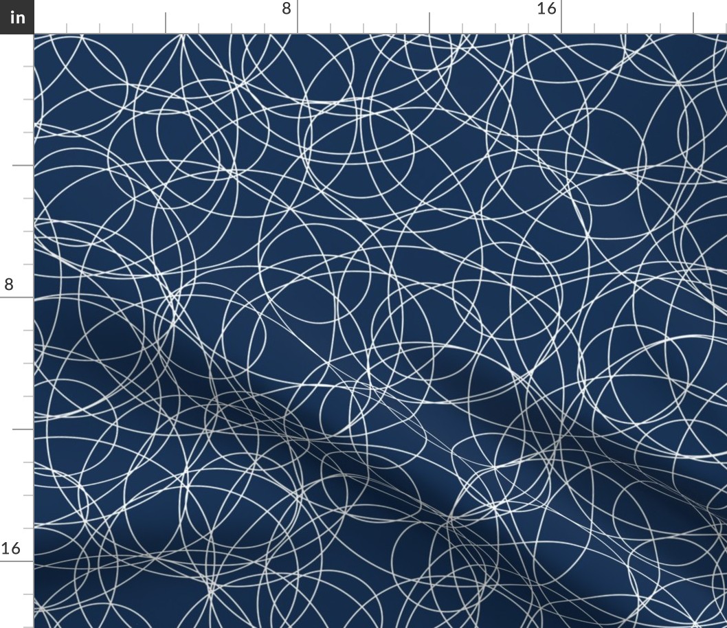 indigo - dance circles on indigo blue - rings fabric